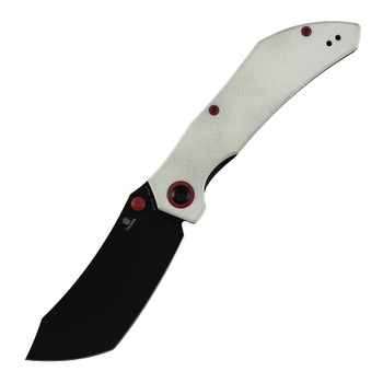 Tenable Tipper Folding Knife White G10 Handle Nitro-V Cleaver Plain Edge Blackwash Finish B1079A4