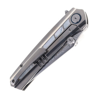 SixLeaf Folding Knife Titanium/Mother of Pearl Handle RWL34/PMC27 Plain Edge SL-95-White-Shell