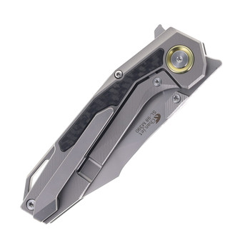 SixLeaf Folding Knife Titanium/Carbon Fiber Handle M390 Plain Edge SL-98-CF