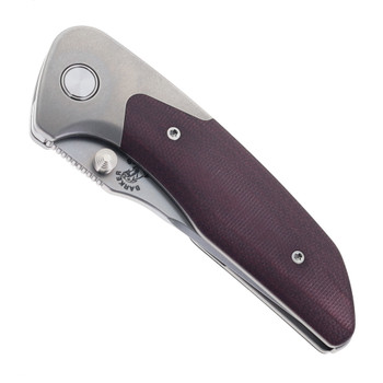Mechforce Barker Collab Hokkaido Folding Knife Bolster Lock Burgundy Canvas Micarta/Titanium Handle MagnaCut Stonewashed Tanto Blade