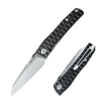 Real Steel Destra Folding Knife Grooved Black G10 Handle Nitro-V Sheepsfoot Plain Edge 7222B