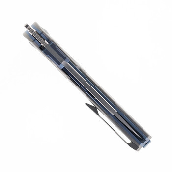 Rike Folding Knife Blue Titanium/Carbon Fiber Handle M390 Drop Point Plain Edge Beadblast Finish 806SBL