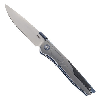 Rike Folding Knife Blue Titanium/Carbon Fiber Handle M390 Drop Point Plain Edge Beadblast Finish 806SBL