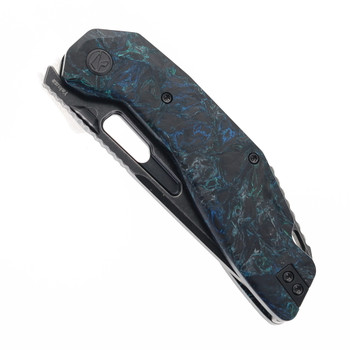 Ketuo Yakuza Folding Knife Teal Green Carbon Fiber Handle 154CM Plain Edge Black Stonewash Finish