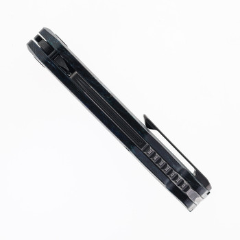 Ketuo Yakuza Folding Knife Teal Green Carbon Fiber Handle 154CM Plain Edge Black Stonewash Finish