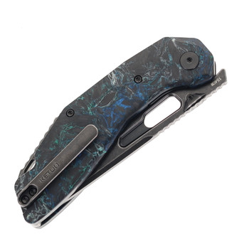 Ketuo Yakuza Folding Knife Teal Green Carbon Fiber Handle 154CM Plain Edge Black Stonewash Finish