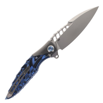 Rike Thor7 Foldiing Knife Blue G10/Titanium Handle 154CM Drop Point Plain Edge Beadblast Finish