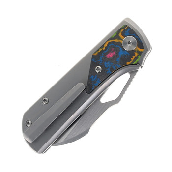 RIGHT Handed Divo Knives Pony Stout V2 Folding Knife Beadblasted  Titanium w/ 80's Camo Satin Vanax Blade