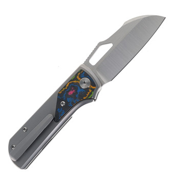 RIGHT Handed Divo Knives Pony Stout V2 Folding Knife Beadblasted  Titanium w/ 80's Camo Satin Vanax Blade