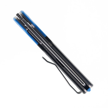 Vero Engineering Avid 2 Folding Knife Black/Blue Titanium Handle S45VN Cleaver Plain Edge Stonewash Finish