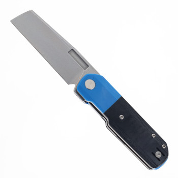 Vero Engineering Avid 2 Folding Knife Black/Blue Titanium Handle S45VN Cleaver Plain Edge Stonewash Finish