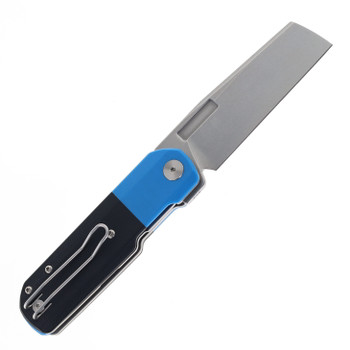 Vero Engineering Avid 2 Folding Knife Black/Blue Titanium Handle S45VN Cleaver Plain Edge Stonewash Finish