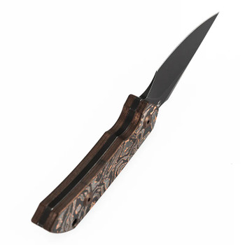 Kansept Fenrir Fixed Blade Knife Copper Carbon Fiber Handle D2 Wharncliffe Plain Edge Blackwash Finish G3034A2