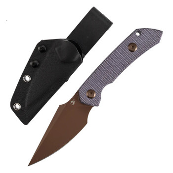 Kansept Fenrir Fixed Blade Knife Purple Micarta Handle D2 Wharncliffe Plain Edge Rose Gold Finish G3034A5