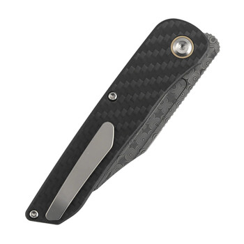 Kansept Nettle Folding Knife Twill Carbon Fiber/G10 Handle Damascus Tanto Plain Edge T1103A1