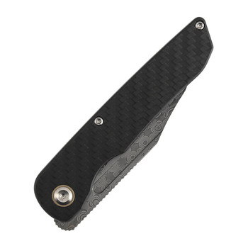 Kansept Nettle Folding Knife Twill Carbon Fiber/G10 Handle Damascus Tanto Plain Edge T1103A1