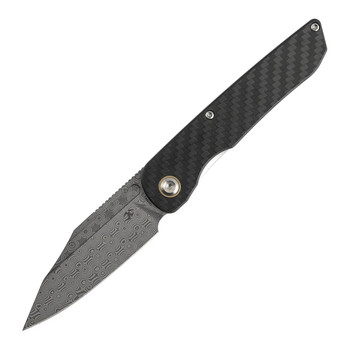 Kansept Nettle Folding Knife Twill Carbon Fiber/G10 Handle Damascus Tanto Plain Edge T1103A1
