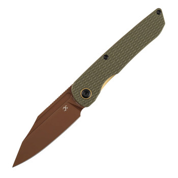 Kansept Nettle Folding Knife Olive Green G10 Handle 154CM Tanto Plain Edge Rose Gold Finish T1103A4