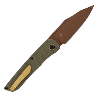 Kansept Nettle Folding Knife Olive Green G10 Handle 154CM Tanto Plain Edge Rose Gold Finish T1103A4