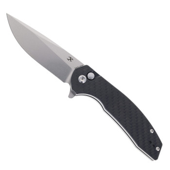Kansept Accipiter Folding Knife Twill Carbon Fiber/G10 Handle 14C28N Plain Edge Stonewash Finish T1007F2