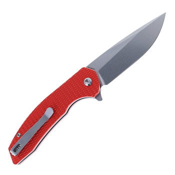 Kansept Accipiter Folding Knife Red Aluminum Handle 14C28N Plain Edge Stonewash Finish T1007F3