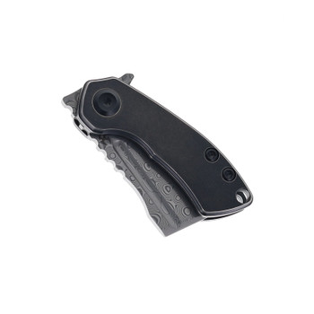 Kansept Mini Korvid Folding Knife Blackwash Titanium Handle Damascus Plain Edge K3030H1