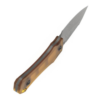 Tenable Loki Fixed Blade Knife Amber PEI/Ultem Handle Damascus Plain Edge G1058A2