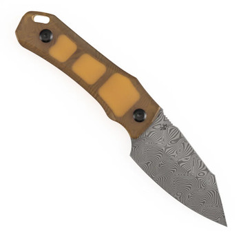 Tenable Loki Fixed Blade Knife Amber PEI/Ultem Handle Damascus Plain Edge G1058A2