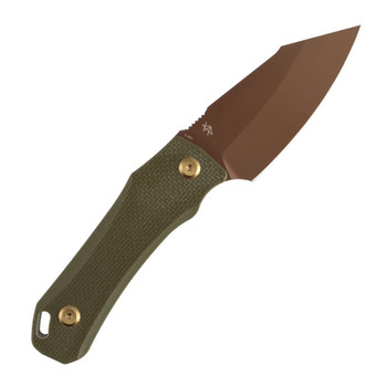 Tenable Loki Fixed Blade Knife Olive Green G10 Handle D2 Plain Edge Rose Gold Finish G1058A3