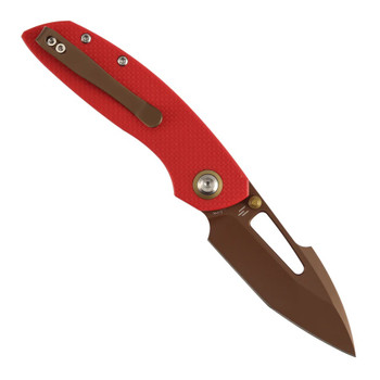 Tenable Link Folding Knife Red G10 Handle 14C28N Harpoon Plain Edge Rose Gold Finish B1068A3