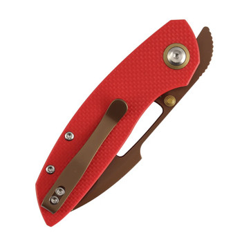 Tenable Link Folding Knife Red G10 Handle 14C28N Harpoon Plain Edge Rose Gold Finish B1068A3