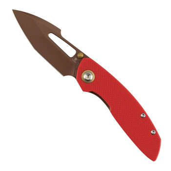 Tenable Link Folding Knife Red G10 Handle 14C28N Harpoon Plain Edge Rose Gold Finish B1068A3