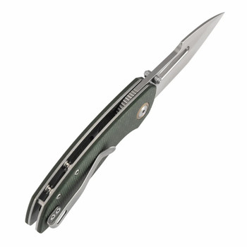 Tenable Link Folding Knife Green Micarta Handle 14C28N Harpoon Plain Edge Stonewash Finish B1068A5