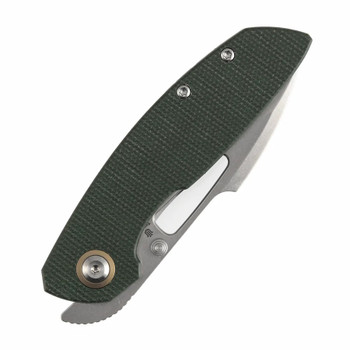 Tenable Link Folding Knife Green Micarta Handle 14C28N Harpoon Plain Edge Stonewash Finish B1068A5