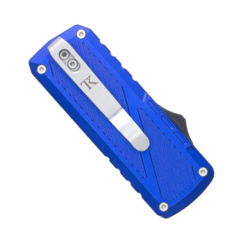 TacKnives Zipper OTF Automatic Utility Knife Blue Aluminum Handle SK5 Razor Blade Plain Edge