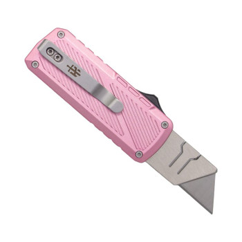 TacKnives Zipper OTF Automatic Utility Knife Pink Aluminum Handle SK5 Razor Blade Plain Edge