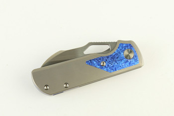 (Coming in March) Divo Knives Pony Stout V2 Folding Knife Bead Blasted w/ Blue Crystalized Titanium Satin Vanax Blade