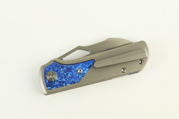 (Coming in March) Divo Knives Pony Stout V2 Folding Knife Bead Blasted w/ Blue Crystalized Titanium Satin Vanax Blade