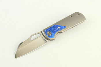 (Coming in March) Divo Knives Pony Stout V2 Folding Knife Bead Blasted w/ Blue Crystalized Titanium Satin Vanax Blade