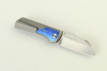 (Coming in March) Divo Knives Pony Stout V2 Folding Knife Bead Blasted w/ Blue Crystalized Titanium Satin Vanax Blade