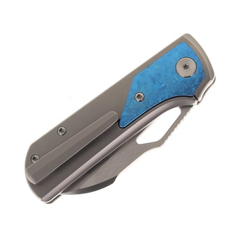 RIGHT Handed Divo Knives Pony Stout V2 Folding Knife Bead Blasted w/ Blue Crystalized Titanium Satin Vanax Blade