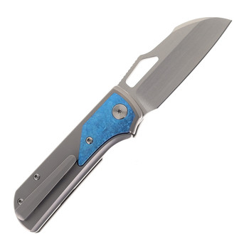 RIGHT Handed Divo Knives Pony Stout V2 Folding Knife Bead Blasted w/ Blue Crystalized Titanium Satin Vanax Blade