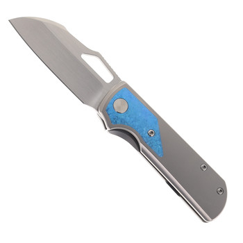 RIGHT Handed Divo Knives Pony Stout V2 Folding Knife Bead Blasted w/ Blue Crystalized Titanium Satin Vanax Blade