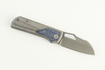 (Coming in March) Divo Knives Pony Stout V2 Folding Knife Dark Bead Blasted Titanium w/ Blue Denim Micarta Darkwashed Vanax Blade