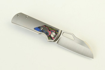 (Coming in March) LEFT Handed Divo Knives Pony Stout V2 Folding Knife Beadblasted  Titanium w/ 80's Camo Satin Vanax Blade