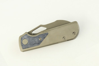 (Coming in March) LEFT Handed Divo Knives Pony Stout V2 Folding Knife Dark Bead Blasted Titanium w/ Blue Denim Micarta Darkwashed Vanax Blade