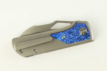 (Dropping 3-27 @12PM EST) LEFT Handed Divo Knives Pony Stout V2 Folding Knife Bead Blasted w/ Blue Crystalized Titanium Satin Vanax Blade