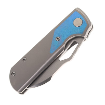 (Dropping 3-27 @12PM EST) LEFT Handed Divo Knives Pony Stout V2 Folding Knife Bead Blasted w/ Blue Crystalized Titanium Satin Vanax Blade