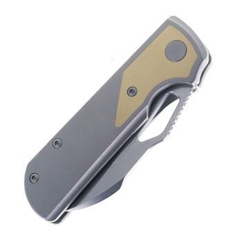 (Dropping 3-27 @12PM EST) LEFT Handed Divo Knives Pony Stout V2 Folding Knife Stonewashed Titanium w/ Brass Handle Stonewashed Vanax Blade