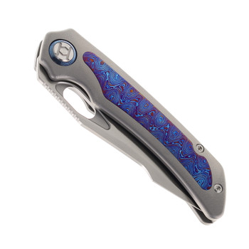 Kunwu Jericho Folding Knife Titanium/Timascus Handle VANAX Plain Edge Satin Finish K713T-2